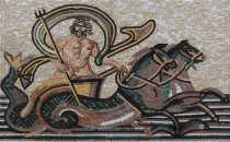 Neptune God Of Sea Riding Two Horses  Mosaic